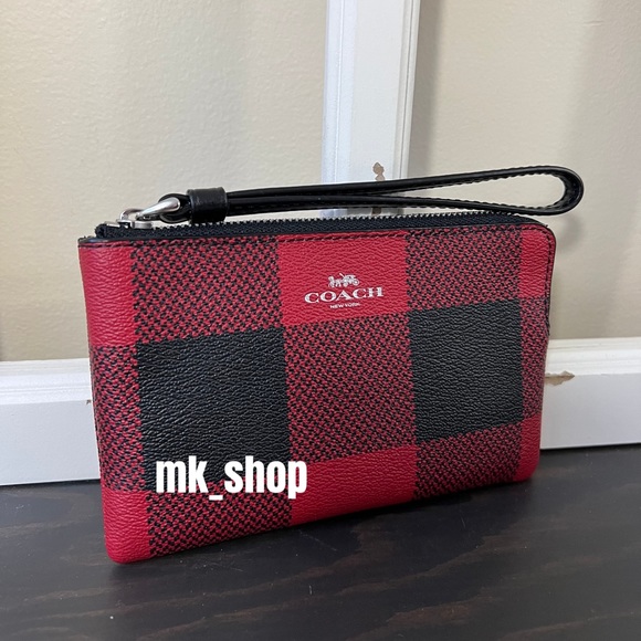 COACH Buffalo Plaid Corner Zip Wristlet - Picture 4 of 14
